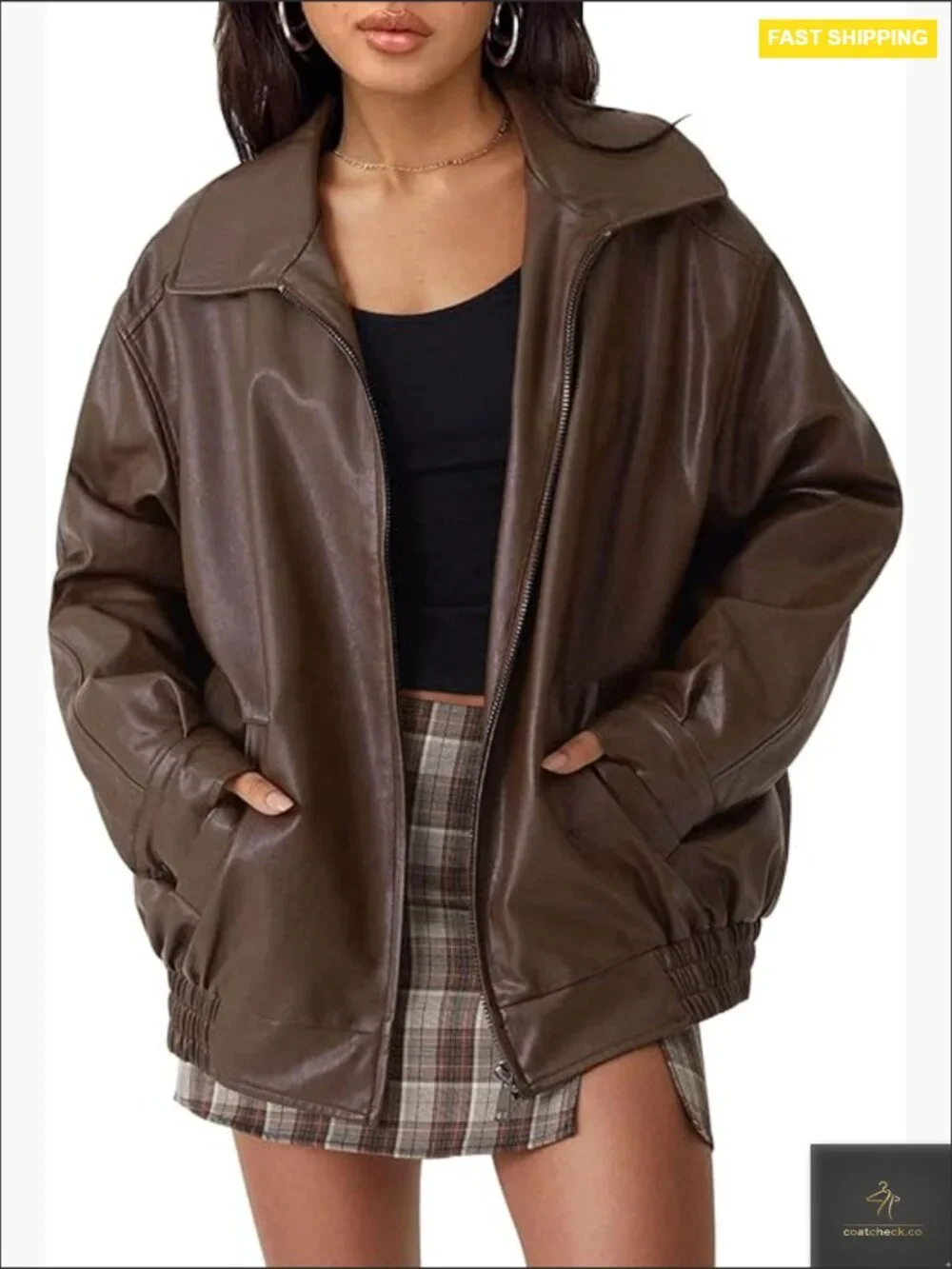 Oversized Faux Leather Jacket Boyfriend Biker Moto Coat Fall Bomber Outerwear